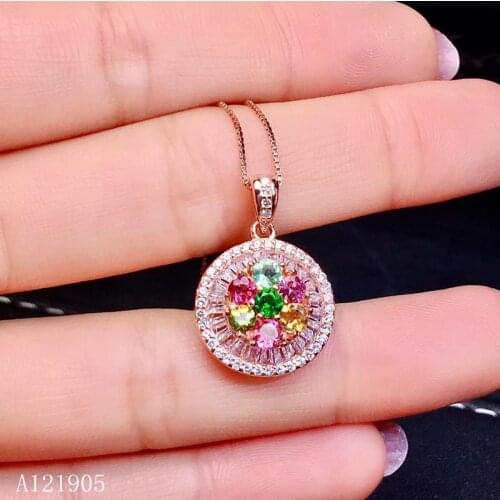 KJJEAXCMY boutique jewelry 925 sterling silver inlaid natural tourmaline gemstone female luxury pendant support identification