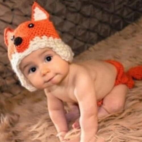 Newborn Infant Photography Props Baby Hat & Pants Costume Hand Crochet Fox Baby Wholesale