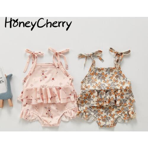 Summer girl lovely print halter one-piece swimsuit split bikini long sleeves swimsuit infant swimwear