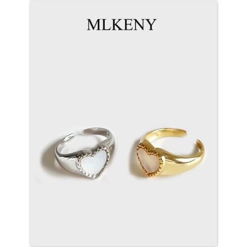 MLKENLY 925 sterling silver love shell ring simple light luxury punk open ring wholesale