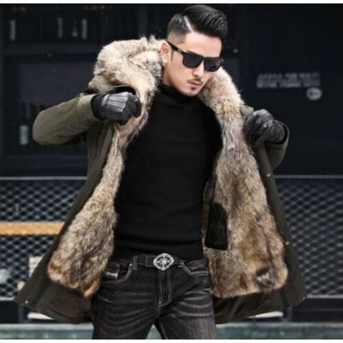 Wolf hair liner Winter Men Leather Jacket Sheepskin fur one Warmer Genuine Leather Coat grass Lining Mens Winter Jackets Coats