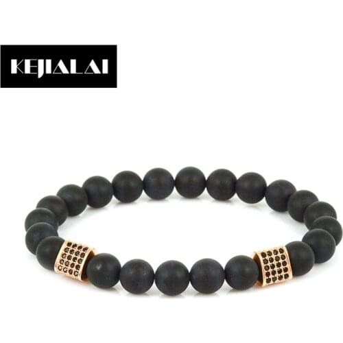 Hot Sale Triangular Prism Charm Men Bracelet Pave Cubic Zirconia 8mm Matte Beads Energy Bracelet for Men Birthday Gift