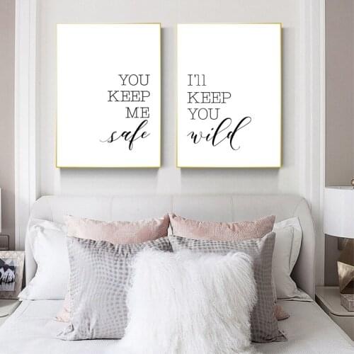 You Keep Me Safe I'll Keep You Wild Quote Print Minimalist Rustic Wall Art Love Couple Bedroom Decor Wall Poster Canvas Painting