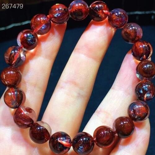 Genuine Natural Red Limonite Phantom Quartz Bracelet 9.7mm Gemstone Stretch Clear Round Beads Women Men Jewelry AAAAA