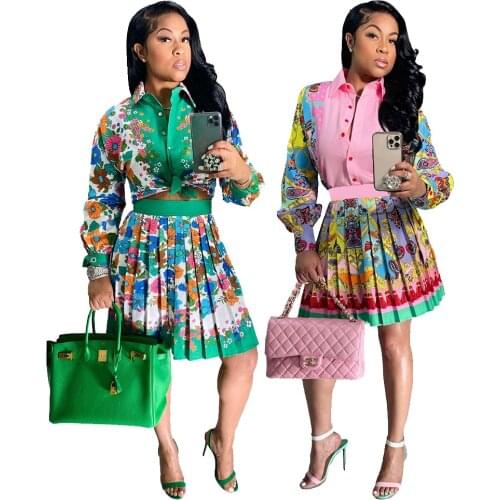 2021 New African Print Elastic Bazin Baggy Skirts Rock Style Dashiki Sleeve Famous Suit For Lady Women Shirt And Skirts 2pcs/se