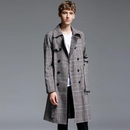 New Long Mens Coats Luxury Windbreaker Double Breasted Adjustable Waist Plaid Men Trench Plus Size 6xl Fashion Man Jackets
