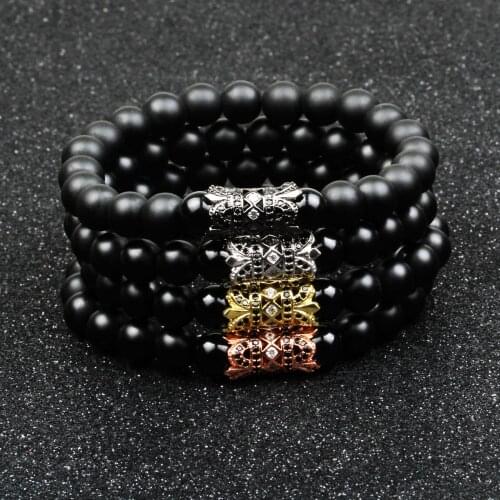 New Fashion Men Charm Bracelet Accessories Trendy Copper Pave Cubic Zircon Handmade Matte Stone Bead Strand Bracelet Jewelry