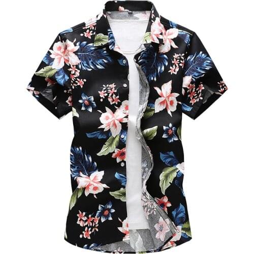 Plus Size 7XL 6XL 5XL Summer Short Sleeve Men Floral Shirts Simple Regular Fit Casual Chemise Homme Streetwear Black/White Sale