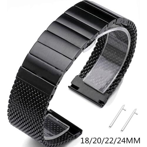 18mm 20mm 22mm 24mm Quick Release Watch Band Solid 304 Stainless Steel Braided Bamboo Thick Mesh Strap Wristband