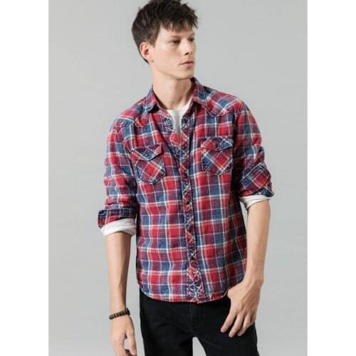 Spring winter new plaid shirts men casual check double pocket high quality 100% cotton shirt