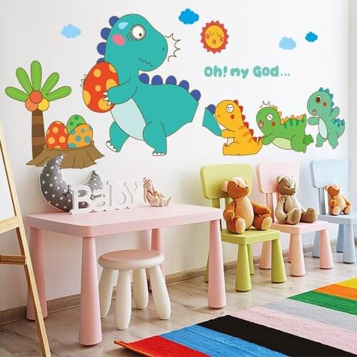 Cartoon Dinosaur Wall Stickers Home Decor for Boys Room Decoration Mural Bedroom Kids Rooms Wall Decor Decals Self-adhesive