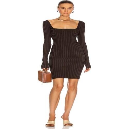 Autumn New Fashion Sexy Square Collar Full Sleeves Mini Bodycon Bandage Dress 2020 Sexy Night Club Party Dress