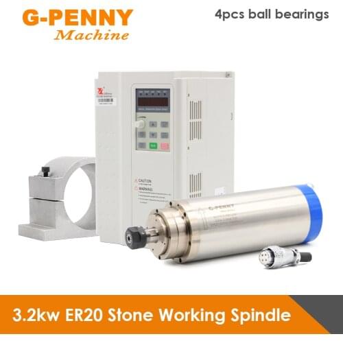 3.2KW ER20 Water Cooling Stone Working Spindle 4 PCS Ceramic ball bearings& 3.7KW FL Inverter & 100mm Bracket Collet