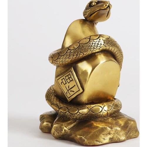 WU CHEN LONG Snake Sculpture Chinese Zodiac Serpent Statue Animal Figurine Brass Art&Craft Home Feng Shui Decoration R2663