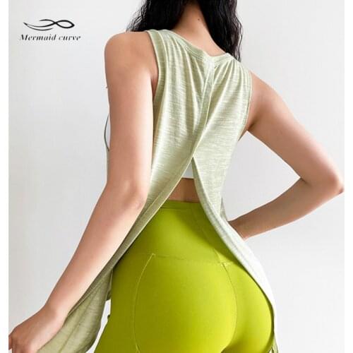 Mermaid Curve Sports Vest Womens Summer Fast-Drying Running Fitness Top Loose Bandage Lightweight Breathable Training Yoga Vest