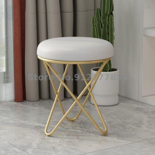 Modern minimalist bedroom dressing stool champagne golden girl makeup chair wrought iron shoe replacement stool soft cushion rou