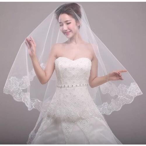 Wedding Bridal One Layer Veil Ivory/White lace edge Velos De Novia voile de mariee