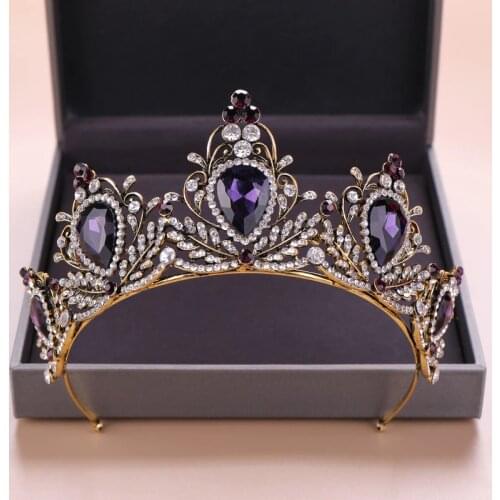 KMVEXO 2019 New Baroque Purple Crystal Tiara Crown Bridal Hair Accessories Brides Tiaras Wedding Headpiece Princess Queen Diadem