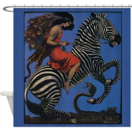 Vintage Zebra with Art Nouveau Woman Rider Shower Decorative Fabric Shower Curtain