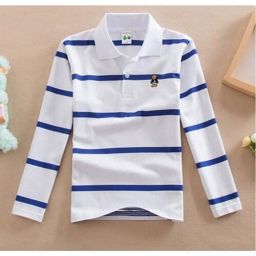 High quality 4-12 years old boy polo shirt long sleeve shirt lapel round neck striped solid color cotton T-shirt