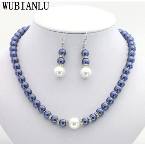 WUBIANLU New Hot Sale 8-12mm Navy Blue Shell Pearl Necklace Earring Set Jewelry Necklace Women Wholesale And Retail