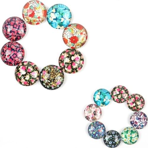Xinyao 20pcs/lot 10pcs/lot 10mm 12mm 14mm 20mm 25mm Blooming Flower Pattern Mixed Resin Round Cabochon for DIY Jewelry Findings