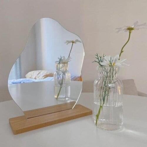 Simple Irregular Mirror Simple Desktop Wooden Make-Up Mirror Home Decoration Mirror Korean Ins Style