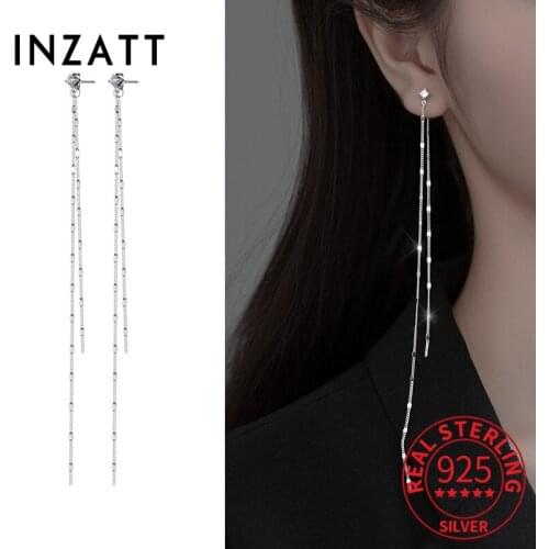 INZATT Real 925 Sterling Silver Long Chain Tassel Zircon Drop Earrings For Women Classic Fine Jewelry Minimalist Accessories