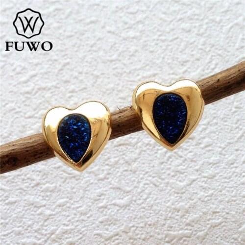 FUWO Trendy Women Heart Shape Druzy Stud Earrings Multicolor Crystal Cluster Charm Earring Fashion Jewelry Wholesale ER032