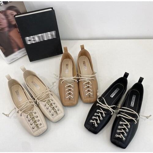 Womens Square Toe Flats, Fashion Lace-up Leather Driving Shoes, Comfortable Soft Casual Shoes for Lazy People