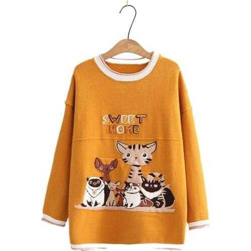 Women Sweaters Cartoon Animal Embroidery Casual Knitted Pullover Sweater 2021 Autumn Sweet Style Long Sleeve O-neck Ladies Top