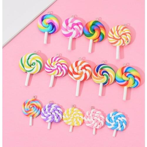 10pcs Soft Polymer Clay Colorful Lollipop Simulation Candy Pendant for Charms Jewelry Making DIY Creative Necklace Accessories