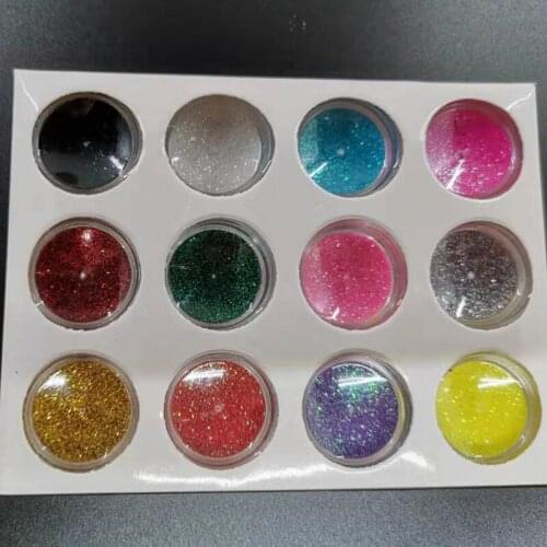 12BoxES/Set Super-Fine Rainbow Holographic Nail Glitter Powder 0.2mm Laser Dazzling Powder 12Colors DIY Nail Powder Glitter PB01