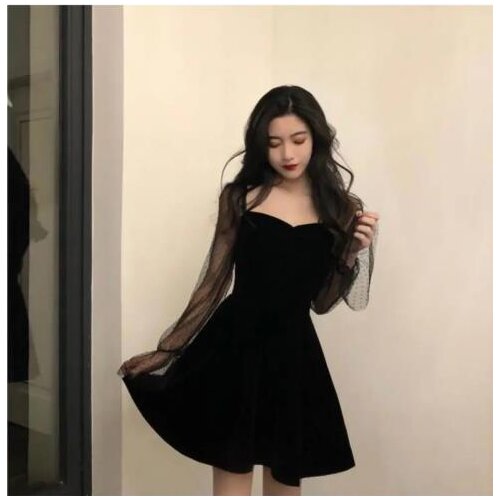 2020 autumn and winter temperament luxury kpop style annual party dress small black sexy y2k Swag grunge aesthetic female dress