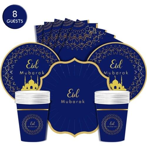 2021 Eid Party Blue Decor Mubarak Ramadan Kareem Banner Muslim Islamic Festival Party Eid AL Adha Garland Eid Party Decor