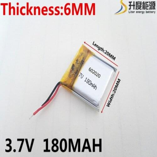 3.7V 180mAh 602020 Lithium Polymer Li-Po li ion Rechargeable Battery cells For Mp3 MP4 MP5 GPS mobile bluetooth