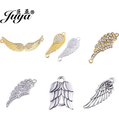 5PCS Rhineston Angel Wings Charms Connectors Jewelry Making For DIY Bracelet Pendant Necklace Alloy Crafts Handmade Accessories