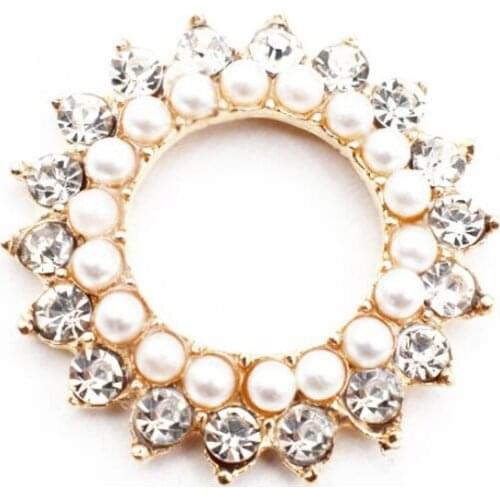50pcs Circle Pearl Pearl Rhinestone Jewelry Applique strass Flatback Button Brooch Wedding Hairstyle Hairpin Hair Clip Decor