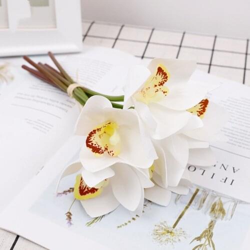 6pcs/lot 3D Cymbidium Artificial Flower Bouquet for Wedding Holding Flowers diy Home Floral Arrangement Decoration