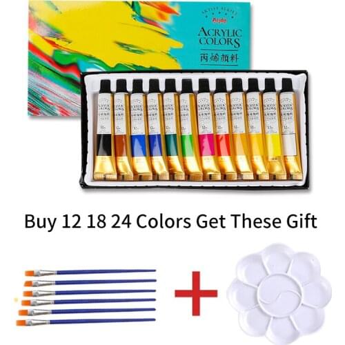 Acrylic Paints 12/18/24 Colors Professional Brush Set 12ml Tubes Artist Drawing Painting Pigment Hand Painted Wall Paint DIY