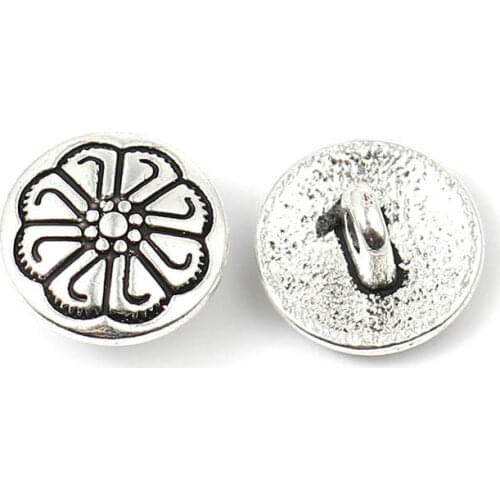DoreenBeads Zinc Alloy Metal Sewing Shank Buttons Round For Clothing Accessories Antique Silver Color Carved 12mm Dia., 50 PCs