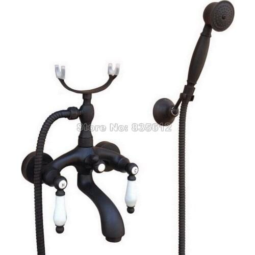 Classic Black Oil Rubbed Bronze Bathroom Wall Mounted Dual Handles Bathtub Faucet with Handheld Shower Faucet Wtf575
