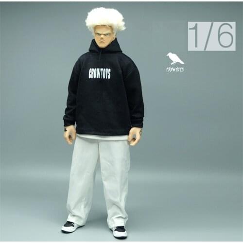 Hot Sales 1/6th Fashion Trendy Black Hoodie Shirt White Pants Trousers Model For Mostly 12inch Doll Action Collectable