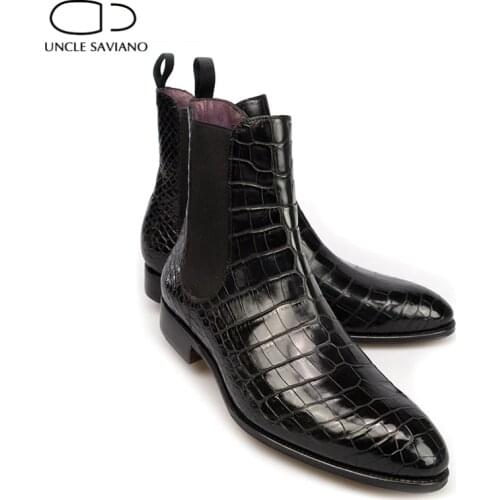 Uncle Saviano Black Winter Mens Boots Shoes Work Boots Add Velvet Fashion Designer Shoes Men Warm Non-Slip Genuine Leather