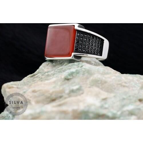 Original Sterling 925 Silver Mens ring With Agate Aqeeq Stone. Mens Jewelry All Sizes Are Available