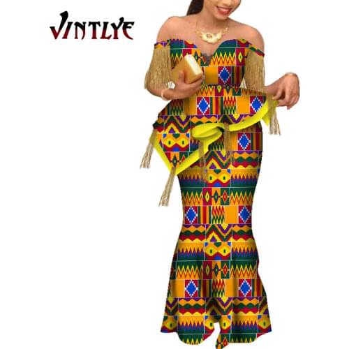 New Dashiki African Bazin Riche Draped Tops and Skirt Sets for Women Office Vestidos African 2 Piece Skirts Sets Clothing WY6921