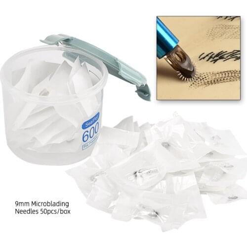 50pcs Disposable Roller Eyebrow Fog Microblading Needles For Permanent Makeup Micro Manual Pens With a 600ml Storage Box