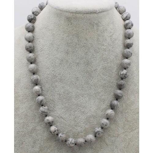 Wholesale black picture stone jasper beads round 10mm necklace 18inch nature beads fashion stone beads FPPJ