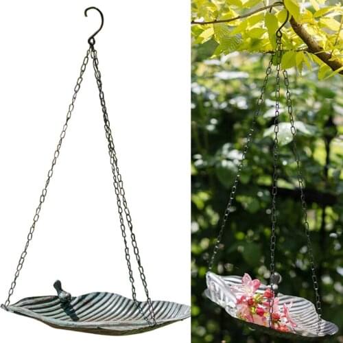 Hanging Chain Bird Feeder Platform Seed Dish Tray Metal Feeding Bowl Outdoor Garden Backyard Decoration