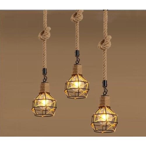 Loft Retro Handmade Hemp Rope Pendant Lights Fixture Iron Vintage Industrial American Cafe Bar Kitchen Indoor Led Hanging MJ1017